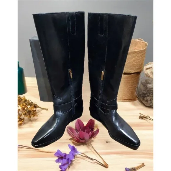 Vince Camuto Melise Extra Wide Calf Black Leather Knee High Boots Size 6.5 W NWT - Picture 1 of 9